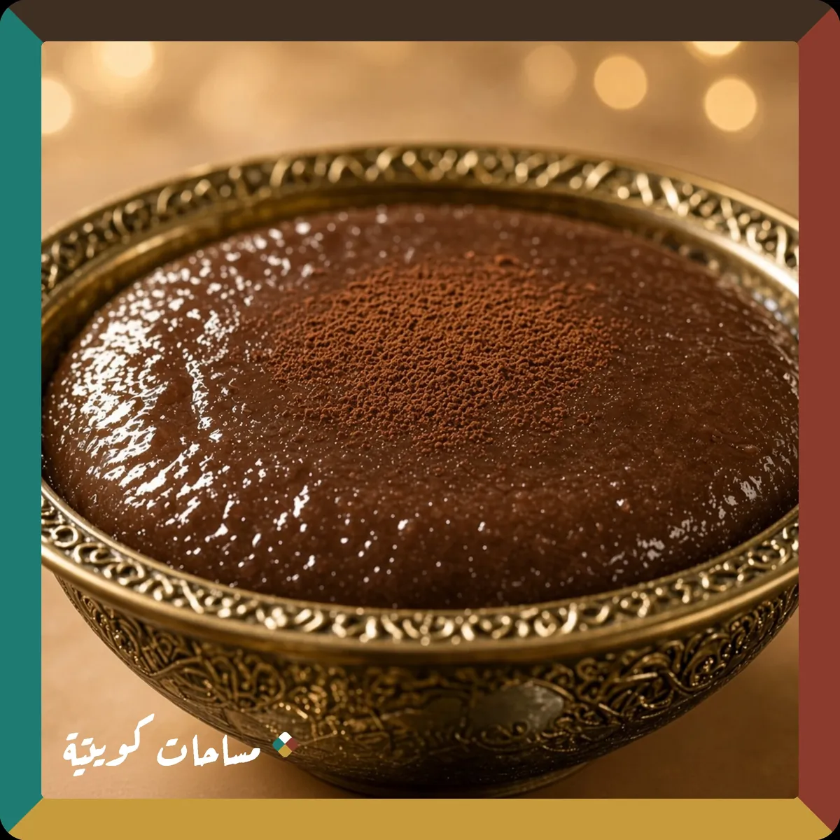 الحلوى الكويتية بالشوكولاتة جاهزة ومقدَّمة في طبق التقديم