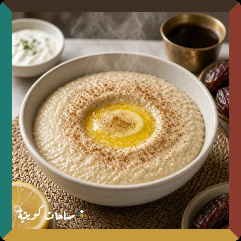 هريس الدجاج الكويتي جاهز ومقدَّم في طبق التقديم