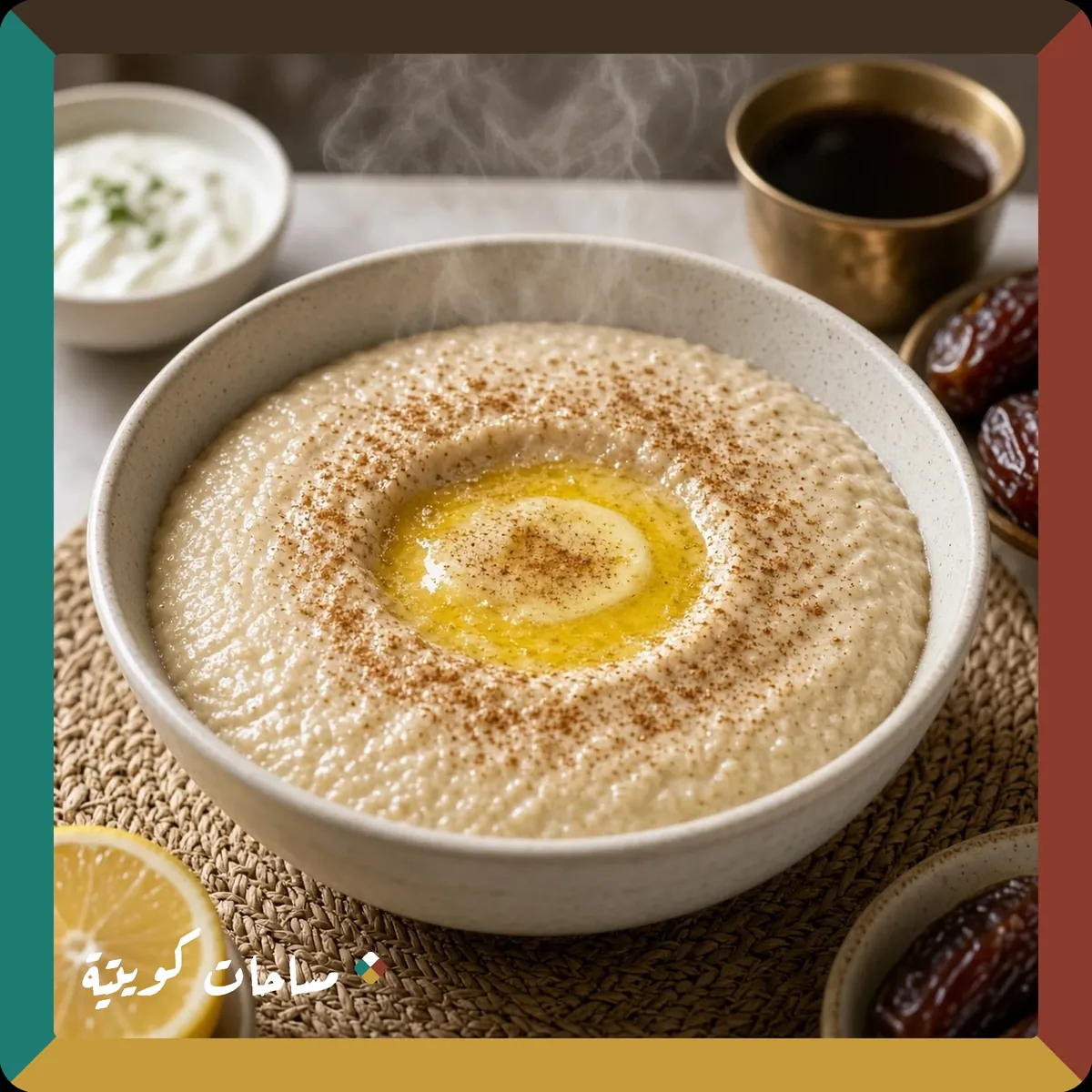 هريس الدجاج الكويتي جاهز ومقدَّم في طبق التقديم