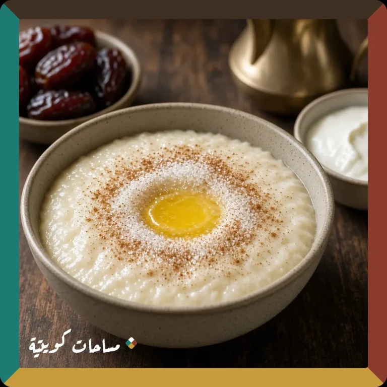 الهريس الكويتي بالقرفة والسكر جاهز ومقدَّم في طبق التقديم