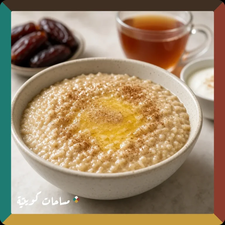 الجريش الكويتي الحلو جاهز ومقدَّم في طبق التقديم