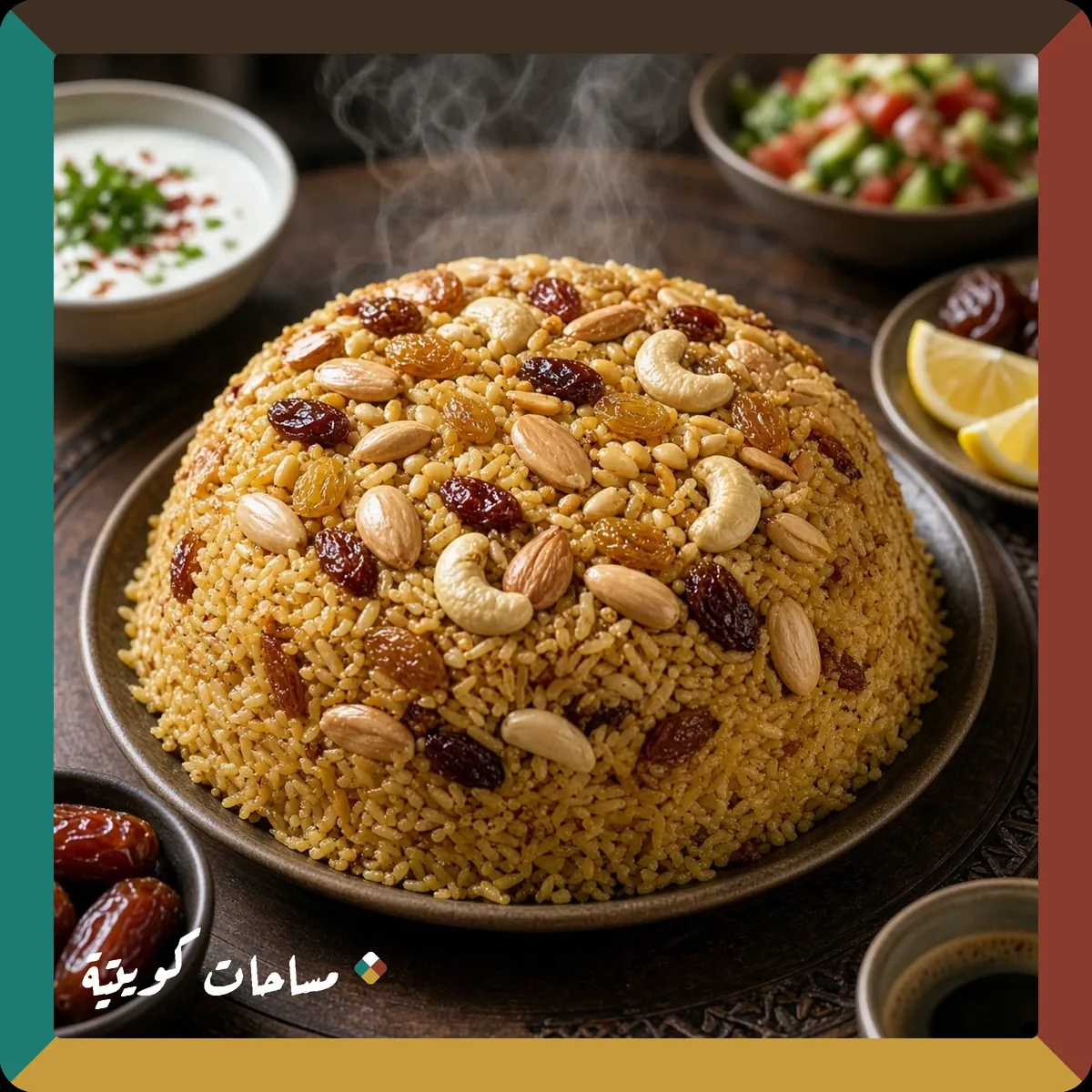 مقلوبة اللوز والمكسرات الكويتية جاهزة ومقدَّمة في طبق التقديم