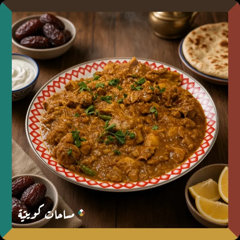 مرقوق الدجاج الكويتي جاهز ومقدَّم في طبق التقديم