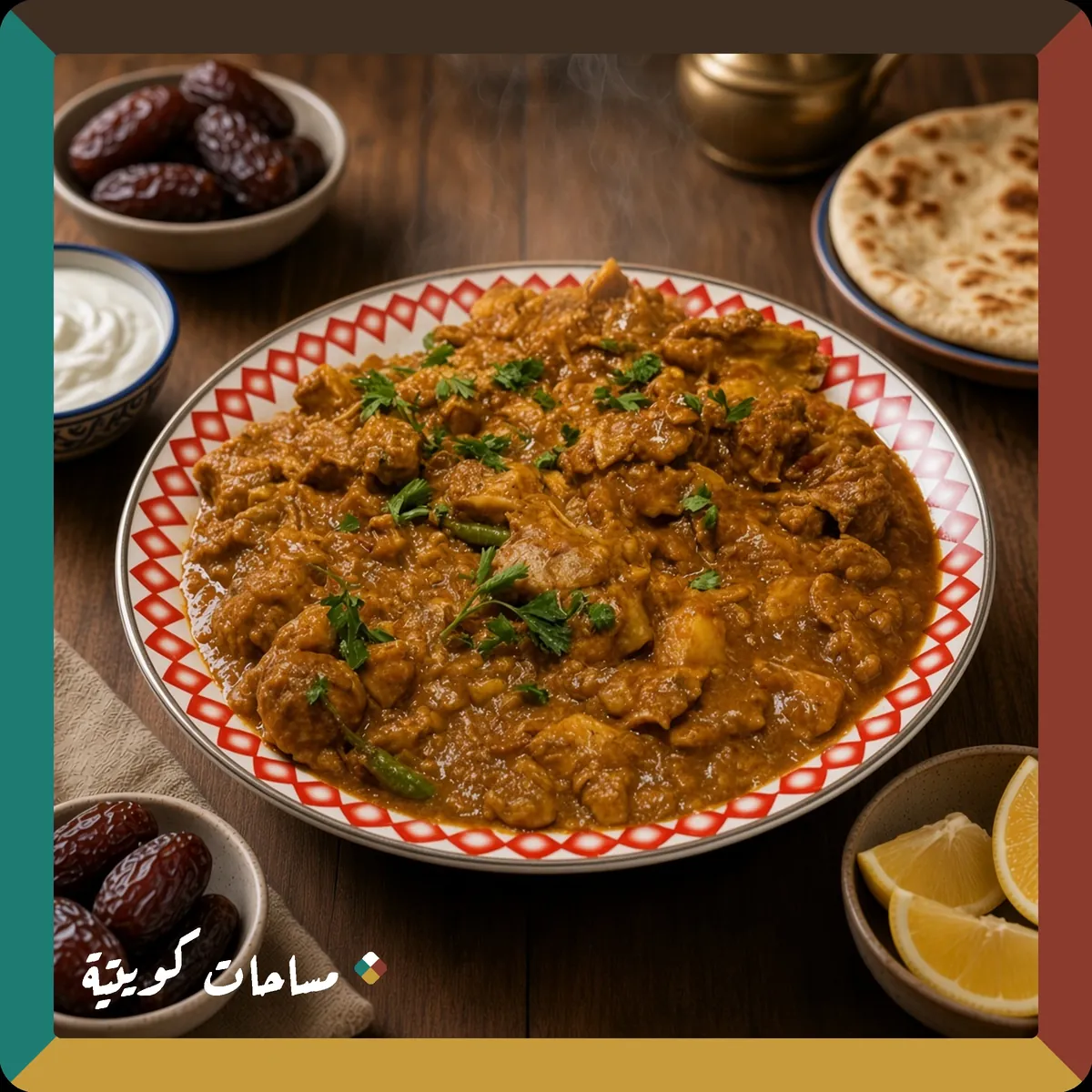 مرقوق الدجاج الكويتي جاهز ومقدَّم في طبق التقديم