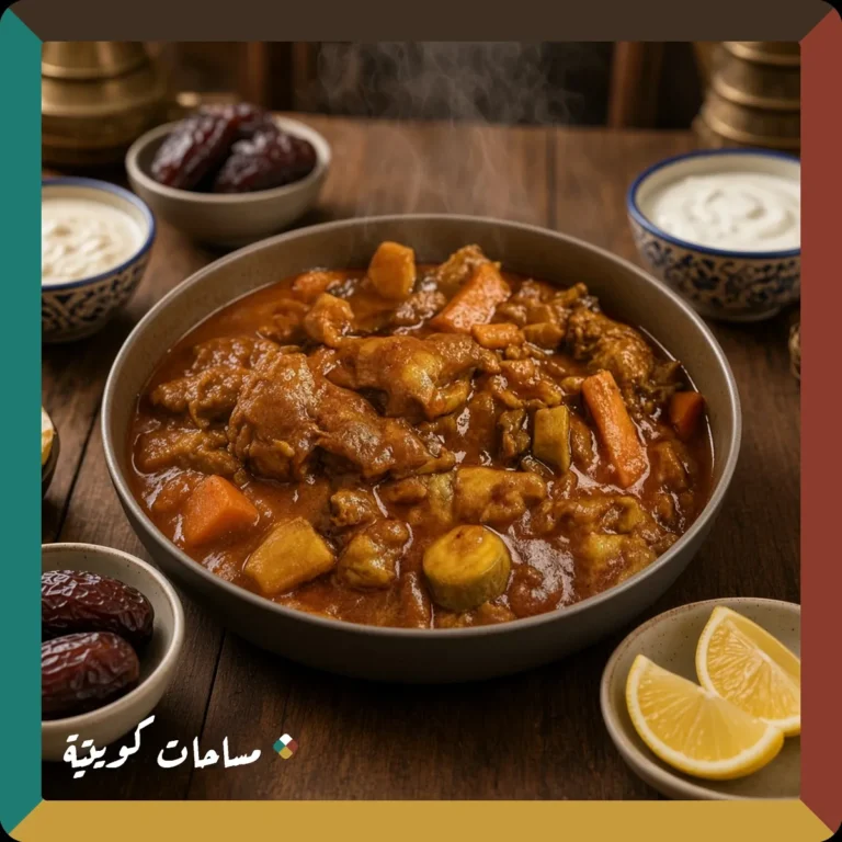 مرقوق اللحم الكويتي جاهز ومقدَّم في طبق التقديم