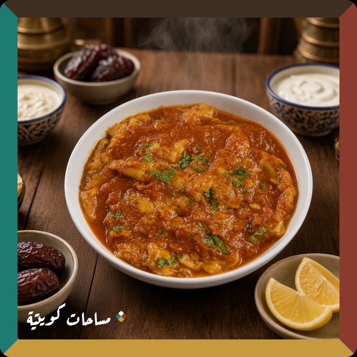 مرقوق القرع بالعسل الكويتي جاهز ومقدَّم في طبق التقديم